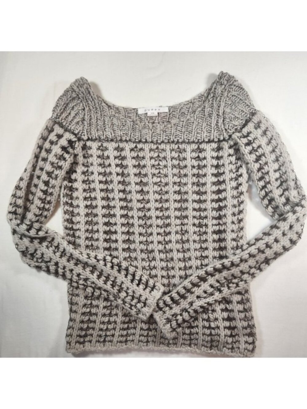 Duffy New York Grey Metallic Chunky Knit Boat Neck Sweater Womens XS Long Sleeve